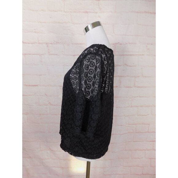 Liz Claiborne Black Lace Circle Pattern Short Sleeve Top Womens M - Picture 3 of 9